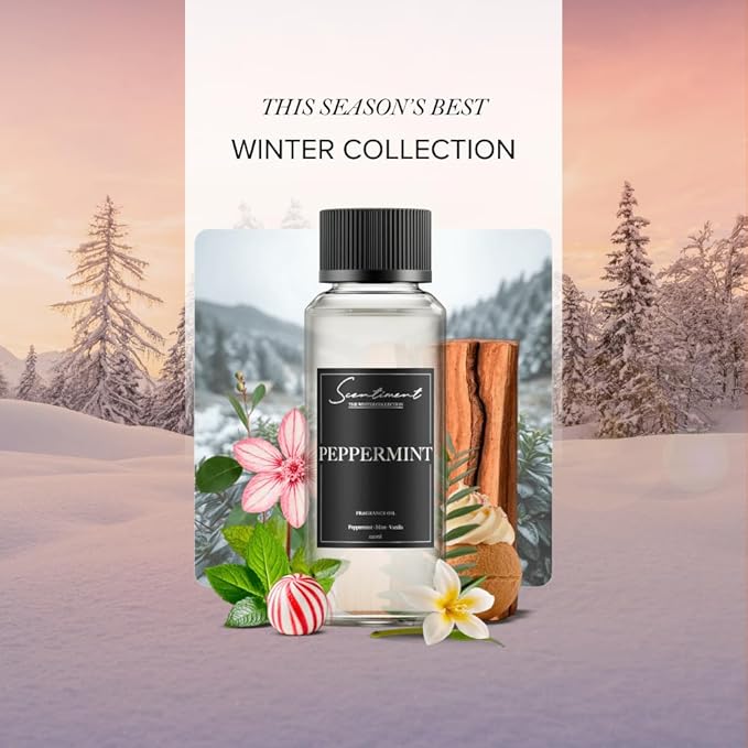 Scentiment Diffuser Oil - Peppermint Winter Collection | Aromatherapy Home Fragrance | Luxurious Scent with Notes of Peppermint, Mint, Vanilla (120ml)
