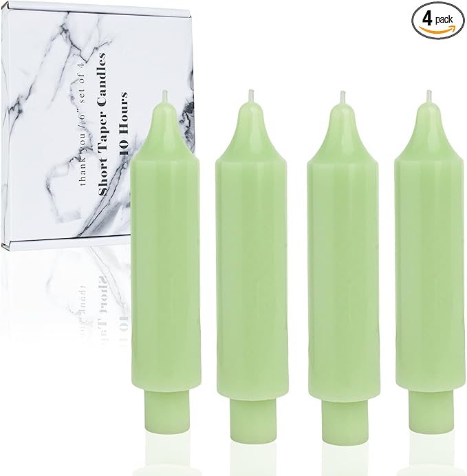 Light Green Short Taper Candle Sticks Dripless Tapered Candles for for Holiday Wedding Party Wax Unscented Dinner 6 inch Set of 4,Light Green