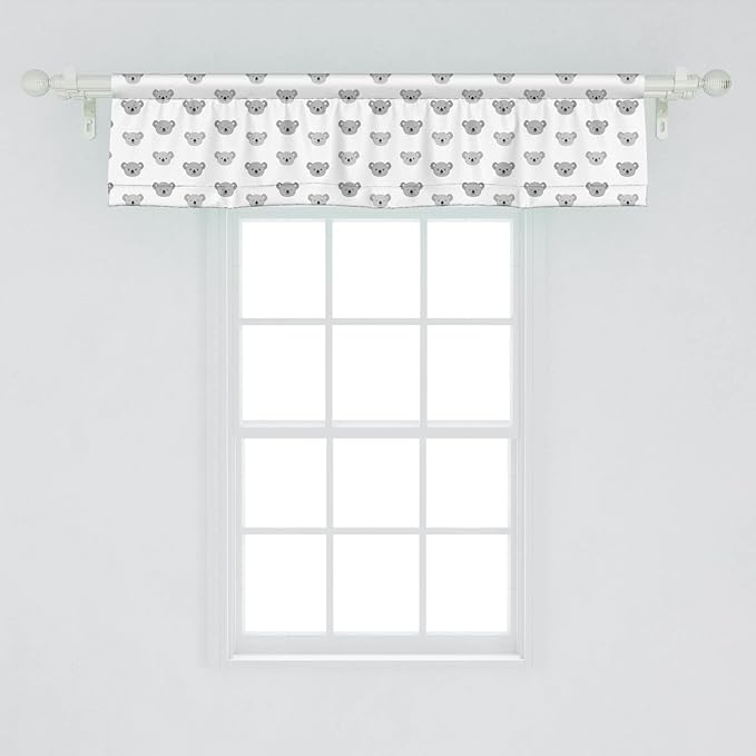 Lunarable Koala Window Valance Pack of 2, Continuous Happy Exotic Animals Head Simplistic Pattern, Rod Pocket Curtain Valances for Kitchen Bedroom, 54" X 12", Pale Taupe Charcoal Grey