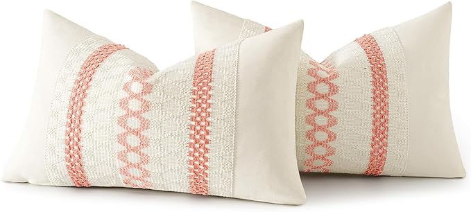 MIULEE Set of 2 Coral Red Boho Decorative Lumbar Pillow Covers 12x20 Inch Farmhouse Rustic Couch Throw Pillows Modern Summer Cushion Covers Retro Cute Macrame Woven Home Decor for Bed Sofa Chair