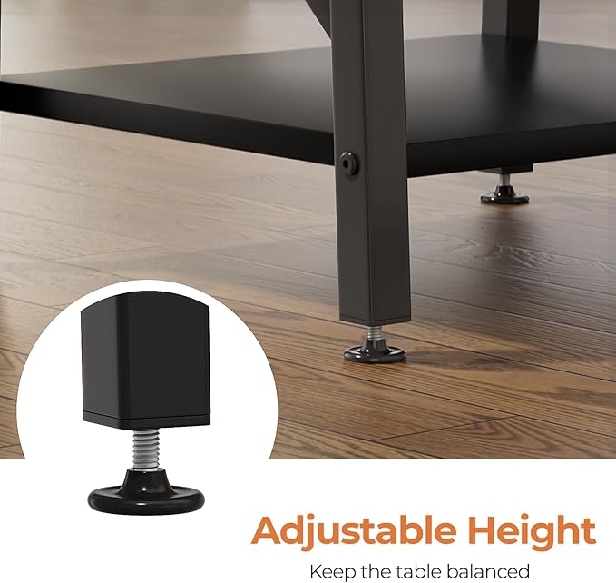 GreenForest End Table 24 inch for Living Room, Large Square Side Tables with X-Frame, Tall Industrial Bedside Nightstand with 2-Tier Storage, Black