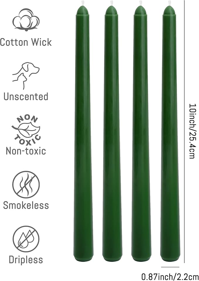 Viyffo Taper Candles 10 Inch – 12 Pack Noble Pine, Dripless, Unscented, Smokeless – 8 Hour Burn – Tall Candlesticks for Wedding, Dinner, Holiday, Party, Home Decor