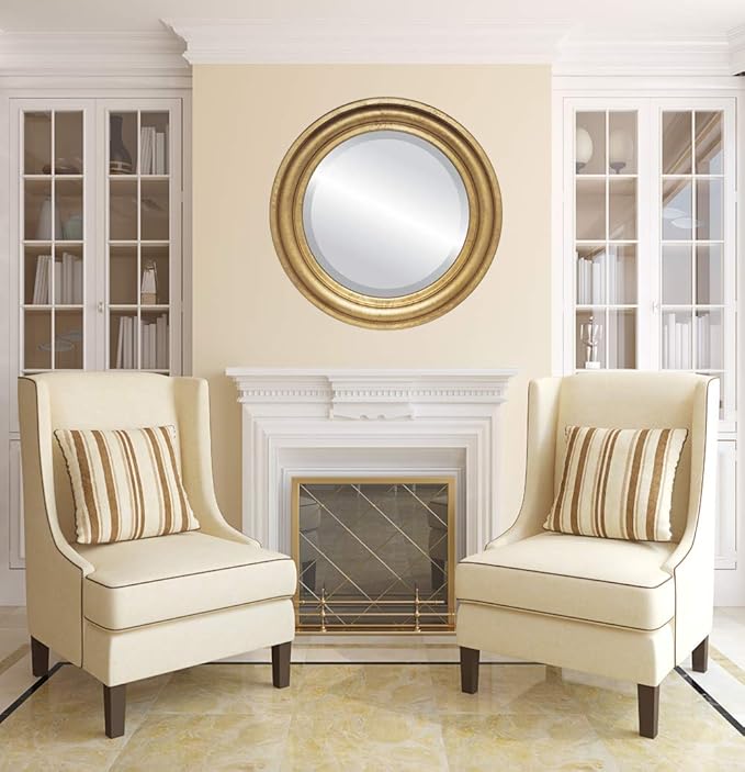 OVALCREST Round Beveled Wall Mirror for Home Decor - Philadelphia Style - Gold Leaf - 34x34 Outside Dimensions