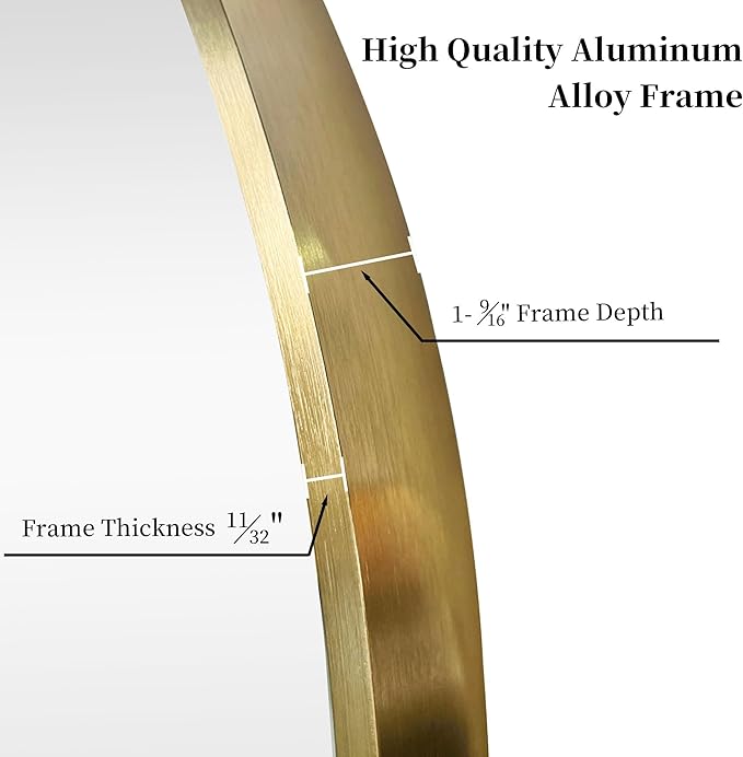36 inch Gold Circle Wall Mirror, Brushed Gold Metal Framed Round Mirror for Bathroom Vanity, Bedroom Decor, Living Room, Entryway