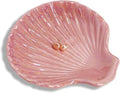 Shell Shape Ring Holder Dish, Seashell Jewelry Dish Tray, Ceramic Trinket Tray for Rings Earrings Necklaces Bracelet, Birthday Christmas Gift for Mom Friend Sister, 3.9", Pink Iridescent Surface
