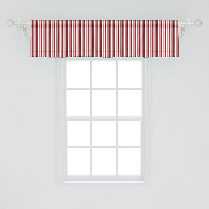 Lunarable Striped Window Valance, Abstract Vertical Stripes Candy Cone Inspired Pattern Abstract Line Illustration, Curtain Valance for Kitchen Bedroom Decor with Rod Pocket, 54" X 12", White Ruby