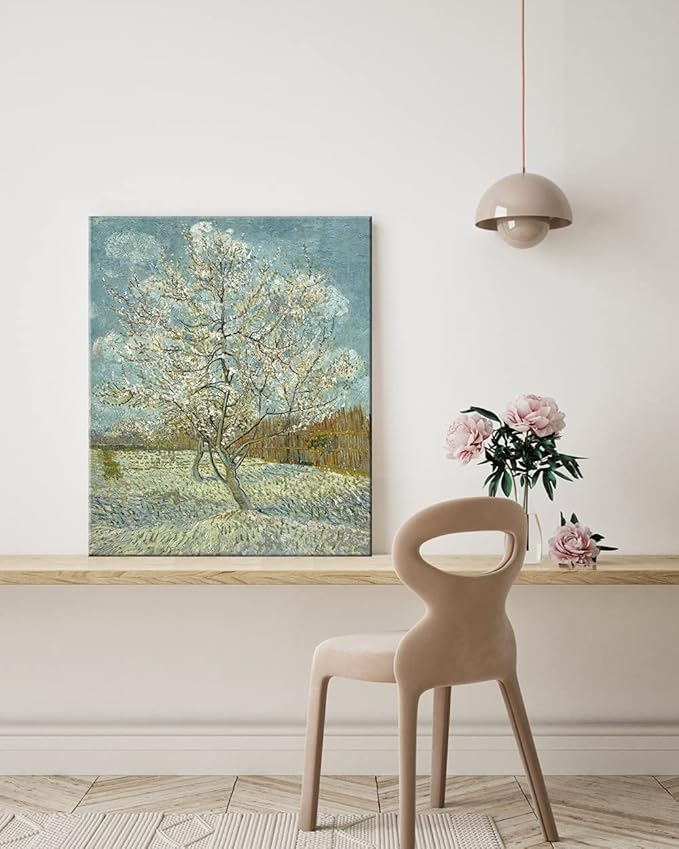 Wieco Art The Pink Peach Tree by Van Gogh Famous Oil Paintings Reproduction Large Modern Stretched and Framed Landscapes Artwork Classic Pictures Giclee Canvas Prints Wall Art for Home Decor