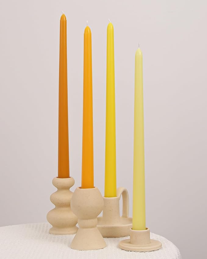 Viyffo Taper Candles 12 Inch 4 Pack Yellow, 9 Hour Burn Unscented Dripless & Smokeless Decorative Candles for Dinner, Wedding & Home Decor