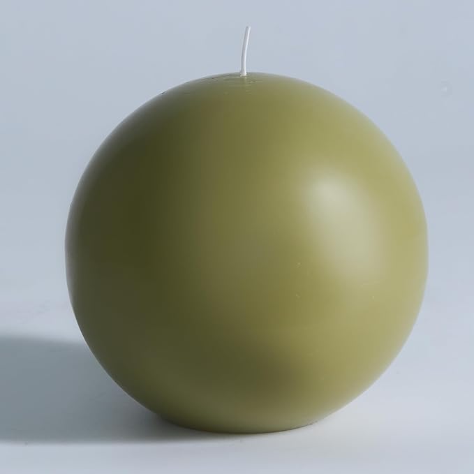 MOZEAL Hand-Poured, 6 Inch Olive Green Large Round Ball Candles - Elegant Olive Green Round Pillar Candles, Dripless, Unscented, Smokeless, Ideal for Autumn Gatherings.