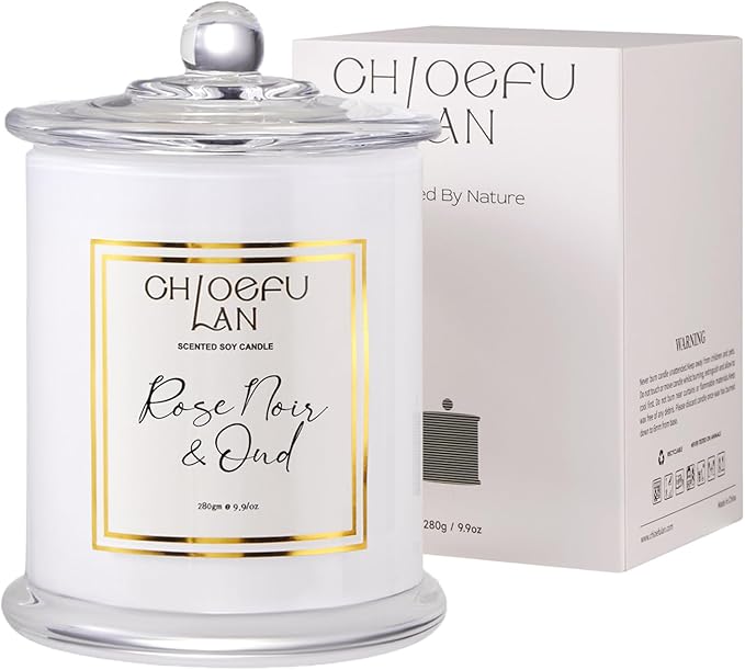 Chloefu LAN Rose Scented Candles, Oud Candle Gifts for Women, Long Lasting Burning Highly Scented Lovely Candles, Valentines Day Gifts for Her, Luxury Jar Candle for Mom, 70 Hours 10 oz