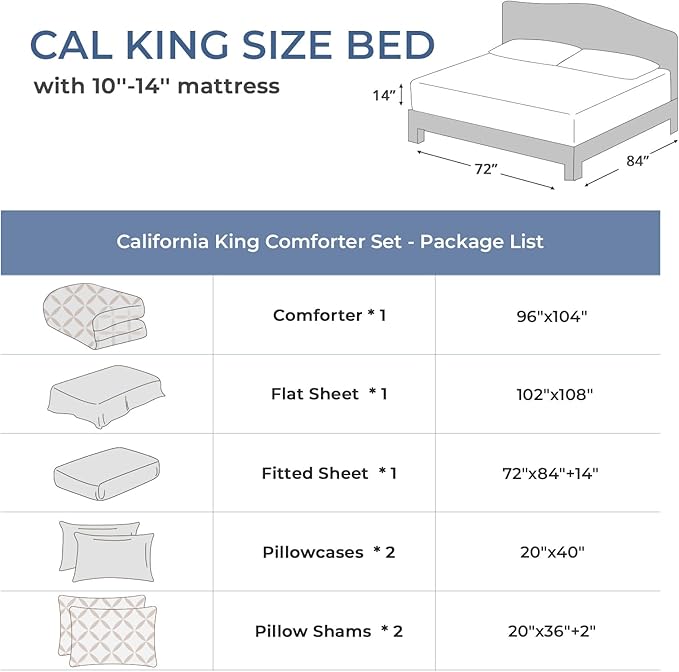 Sasttie California King Comforter Set, 7-Piece Bed in a Bag, Pintuck Bedding Sets for All Season, Includes Comforter, Flat Sheet, Fitted Sheet,Pillowcases and Pillowshams, Dark Grey