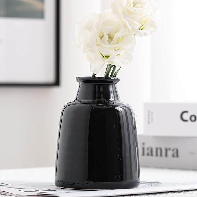 Black Small Vase Set of 3 for Modern Home Decor,Ceramic Vases for Centerpieces Flower Vases for Living Room Wedding/Dinner Table/Party-Black