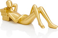 Reading Women Lying Down Figurine Gold Decor, Elegant Addition to Reading Nook, Small Gold Decor Fun Paperweight