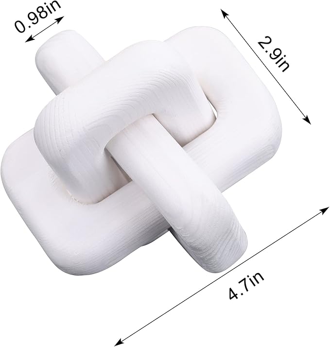 Wood Knot Decor Boho Hand-Carved White Wood Chain Knot Decor for Bookshelf, Shelf, Entryway Table, Coffee Table, Living Room TV Stand, Farmhouse Rustic Decor Aesthetics (White)