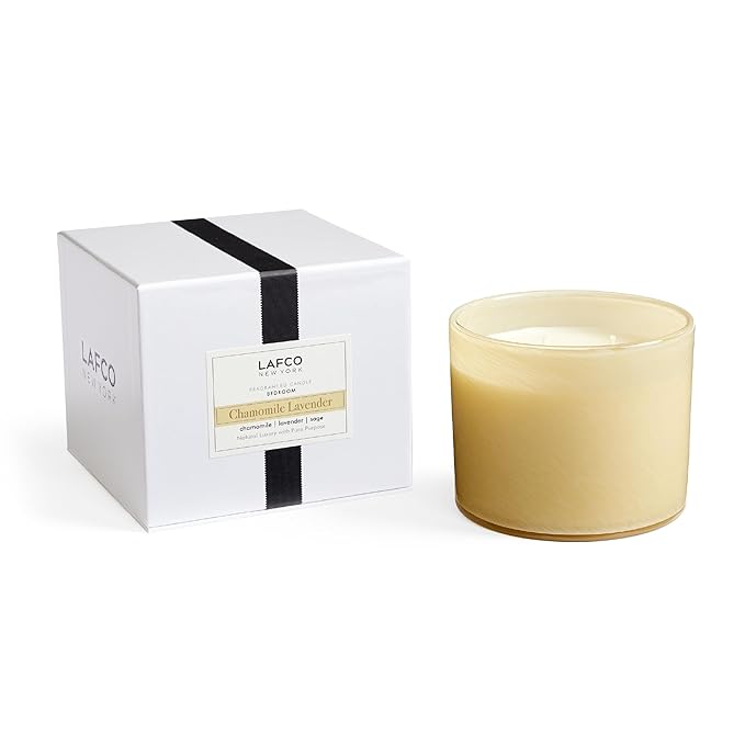 LAFCO New York 3-Wick Candle, Chamomile Lavender - 30 oz - 120-Hour Burn Time - Reusable, Hand Blown Glass Vessel - Made in The USA