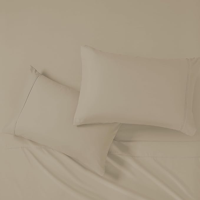 Modern Threads Soft Microfiber Solid Sheets - Luxurious Microfiber Bed Sheets - Includes Flat Sheet, Fitted Sheet with Deep Pockets, & Pillowcases Taupe Full