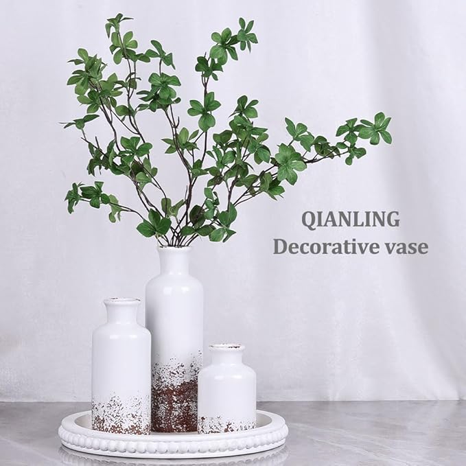 Gray Ceramic Vase Set - 3 Grey Small Vases, Farmhouse Country Flower Vase Home Decor, Living Room Decoration, Table Decoration, Fireplace Decor, and Entrance Decorations Centerpieces
