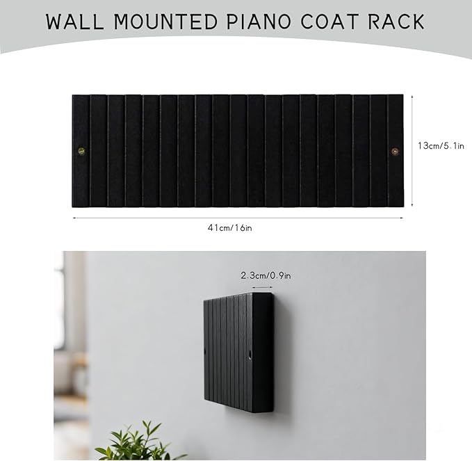 Coat & Hat Hooks Wall Mount with Key Holder, Wall Mounted Coat Rack with 9 Retractable Hangers, Solid Wood Slim Key Holder for Entryway Decor, 17in Natural Finish