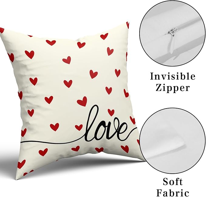 Giwawa Valentines Day Pillow Covers Set of 2 White Love Hearts Throw Pillowcases Romantic Double Sided Decorative Cotton Square Cushion Covers 20x20inch for Sofa Couch Bedding Wedding Anniversary