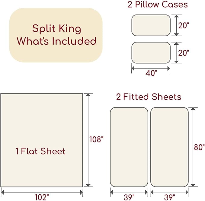 Mellanni Split King Sheets Set - 5 PC Iconic Collection Bedding - Hotel Luxury, Extra Soft, Cooling Bed Sheets - Wrinkle, Fade, Stain Resistant (Split King, Ivory)