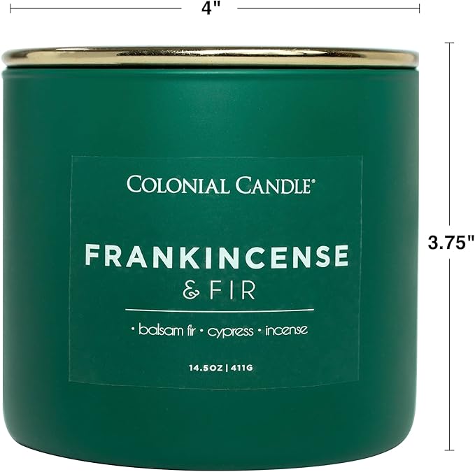 Colonial Candle Frankincense & Fir Scented Jar Candle, Pop of Color Collection, 3 Wick, 14.5 oz - Up to 60 Hours Burn
