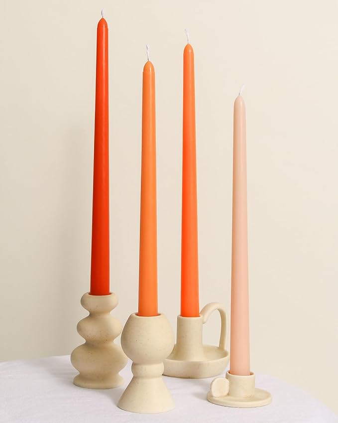 Viyffo Taper Candles 12 Inch 4 Pack Orange, 9 Hour Burn Unscented Dripless & Smokeless Decorative Candles for Dinner, Wedding & Home Decor