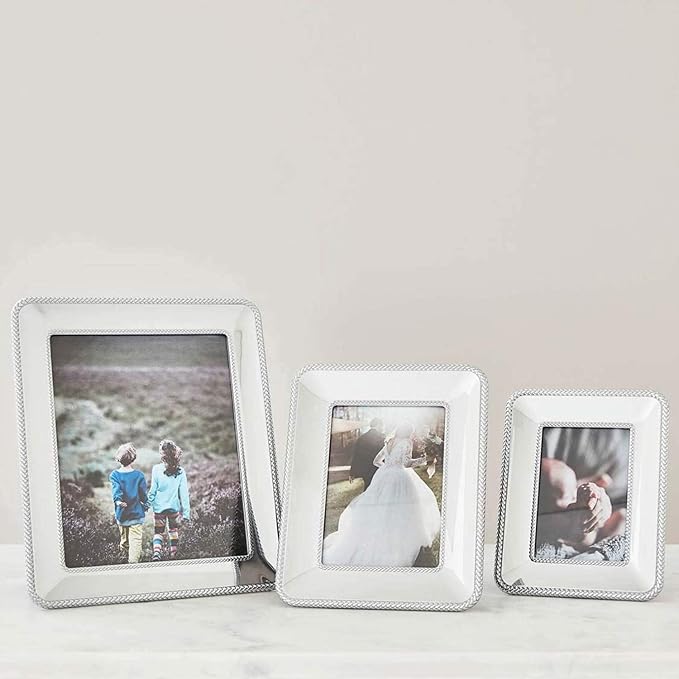 Nambe Braid Picture Frame (8" x 10"), Chrome Plated Scandinavian Style Photo Display with Braided Detail, Designer Glass Frame for Wall Hanging or Tabletop Use - Modern Wedding & Holiday Gift Décor