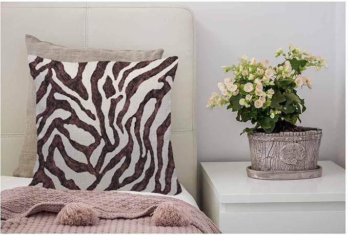 WONDERTIFY Pillow Cover Zebra Skin Pattern Nature Animal Print Brown White - Soft Linen Pillow Case for Decorative Bedroom/Livingroom/Sofa/Farm House - Cushion Covers 18x18 Inch 45x45 cm