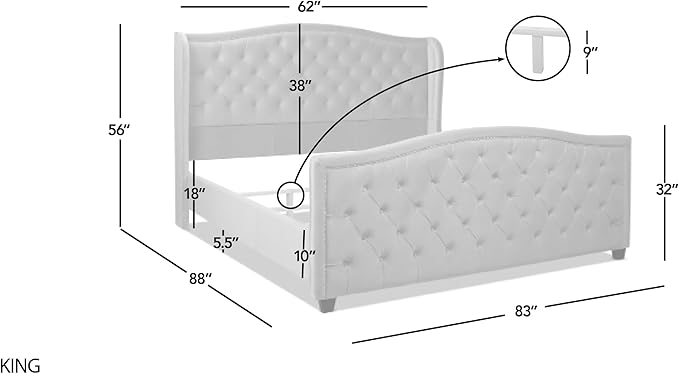 Jennifer Taylor Home Marcella Upholstered Shelter Headboard Bed Set, King, Sky Neutral Beige Polyester