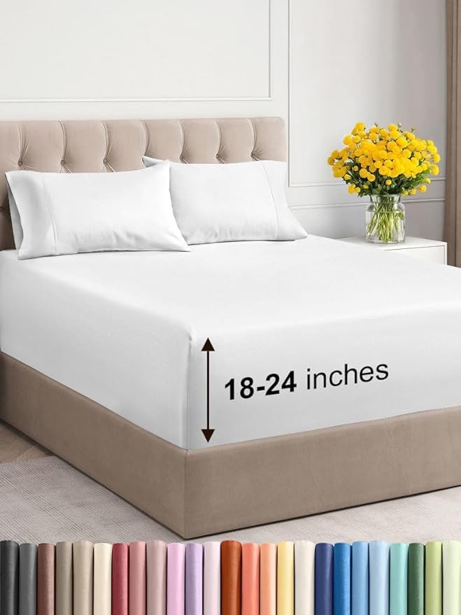 Extra Deep Twin XL Sheet Set - 4 Piece Breathable & Cooling Sheets - Hotel Luxury Bed Sheets Set - Easy & Secure Fit - Soft, Wrinkle Free & Comfy Sheets Set - White Sheet Set with Extra Deep Pockets