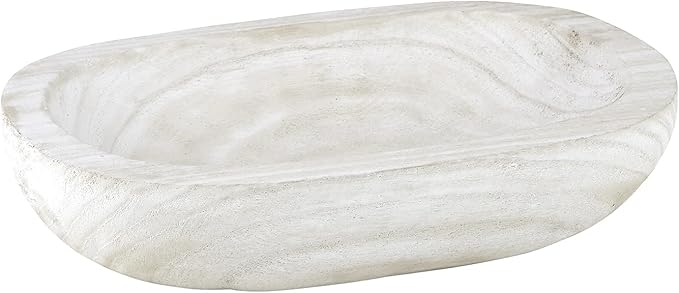 Santa Barbara Design Studio Table Sugar Paulownia Wood Bowl, 12.25-Inch Diameter, White