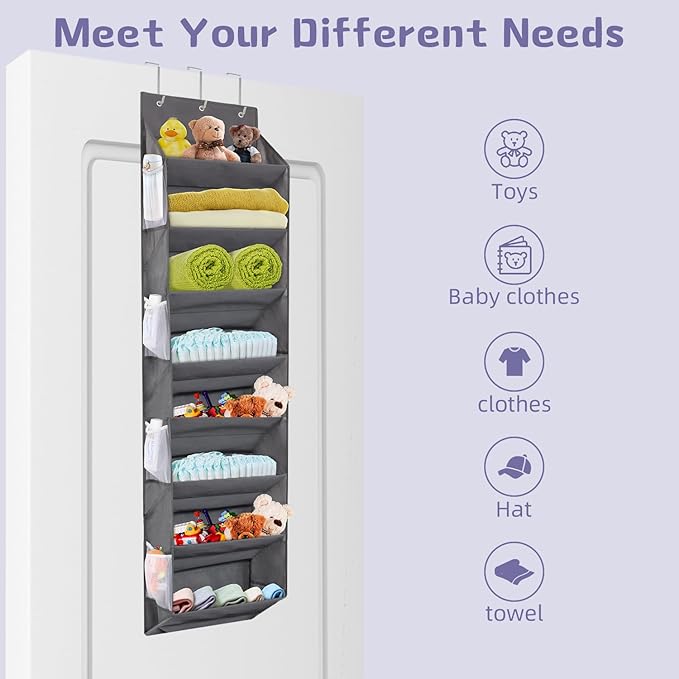 Over the Door Shoe Organizer Hanging with 8 Mesh Pockets 8 Wire Large Deep Pockets, 50lbs Weight Capacity Fits 16 Pairs Shoes Door Shoe Rack Store for Closet and Narrow Door 1 Pack