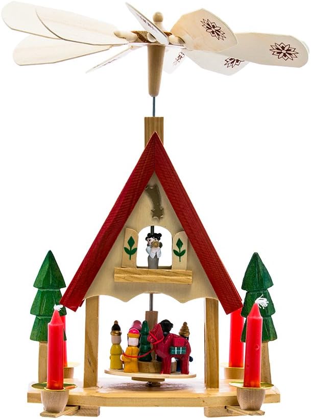 Kurt Adler Wood Alpine House Carousel with Candles, 12-Inch