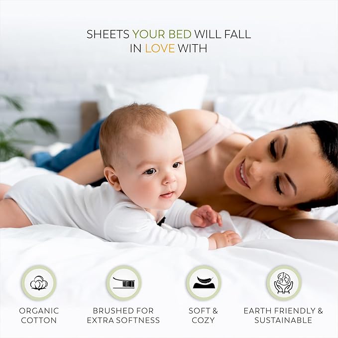 SUPREME ELEGANCE Organic 100% Cotton Twin Aqua Sheet Set, Percale Weave 14" Deep Pocket Twin Sheets Set, Ultra-Soft, Back to School College Essentials, Breathable & Cooling Bedsheet