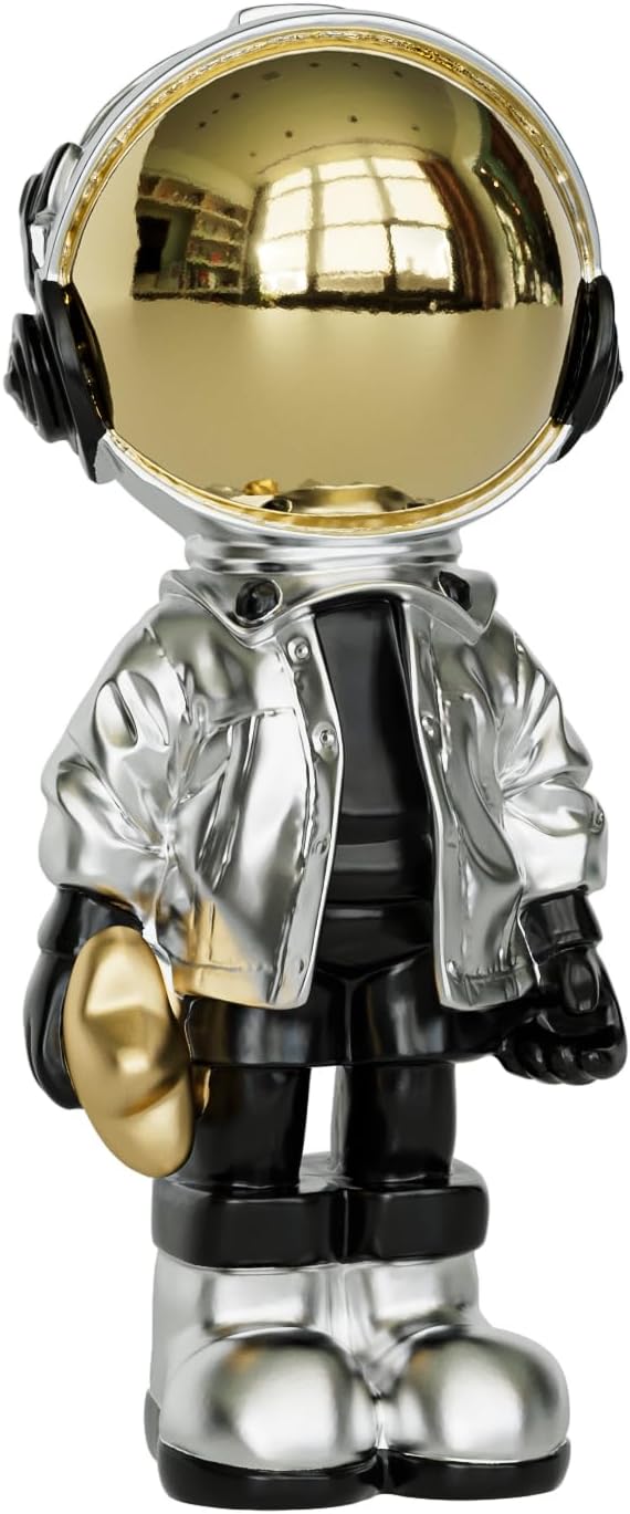 Small Figurine Statue Astronaut Sculpture Decor,Sculpture for Home Decor,Arts Silver Shelf Decoration,Cool Metal Mask Table Decor,Mini Ornament