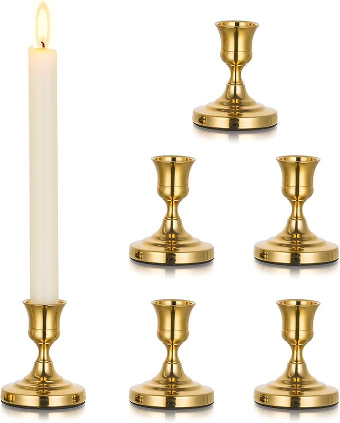 Gold Taper Candle Holder Vintage: Small Candlestick Holders Metal Candle Sticks Holder Decor Antique Decoration for Dinning Table Mantel Wedding Centerpieces Christmas Party Set of 6