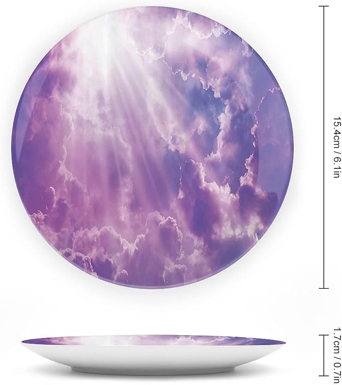 XISUNYA 7 Inch Decorative Plate, Apartment Decor Dinner Plate, Dramatic Magical Sky Sun and Heavy Clouds Sunlights Print Ornament Display Plate Handmade Plate Wedding Christmas Thankgiving Gifts
