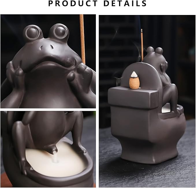 ChangWanna Frog Incense Holder Burner - Ceramic Cone Backflow Incense Burner Smoke Fountain, Back Flowing Incense Diffuser with 45 Sticks & 15 Cones, Frog Ornament for Aromatherapy/Yoga/Home Decor