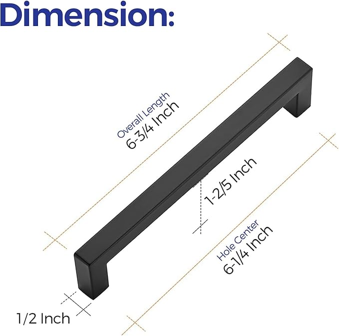 Ravinte 20 Pack Square Cabinet Handles, Matte Black Cabinet Pulls and Drawer Pulls, 6-1/4 Inch, Kitchen Hardware