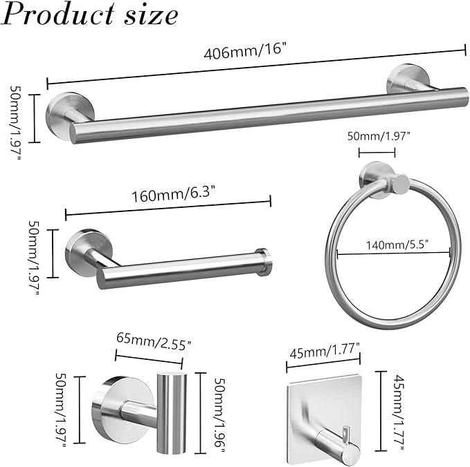 14-Piece Bathroom Hardware Set, Brushed Nickel Stainless Steel, Wall-Mounted Towel Racks