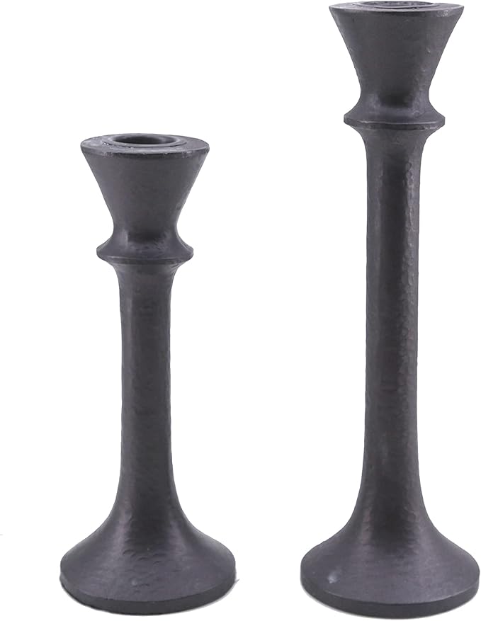 JT17008 Rustic 2 Pack Candlestick Decorative Taper Candle Holder for Table Centerpiece, 7" x 9", Brown