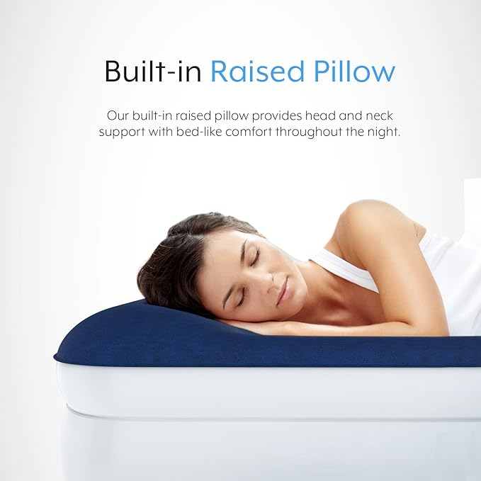 Active Era Luxury Queen, High Air Mattress with Built in Pump and Raised Pillow - Elevated Double, with Structured I-Beam Technology, Height 22" Tall Air Bed Queen Size