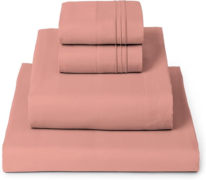 Mellanni Full Sheets Set - 4 PC Iconic Collection Bedding - Hotel Luxury, Extra Soft, Cooling Bed Sheets - Wrinkle, Fade, Stain Resistant (Full, Coral)
