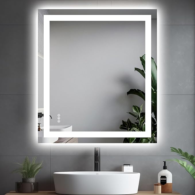 32X36 LED Bathroom Mirror with Lights, Anti-Fog, Dimmable, Backlit + Front Lit, Smart Bathroom Vanity Mirror, Memory Function, Shatterproof, Tempered Glass (Horizontal/Vertical)