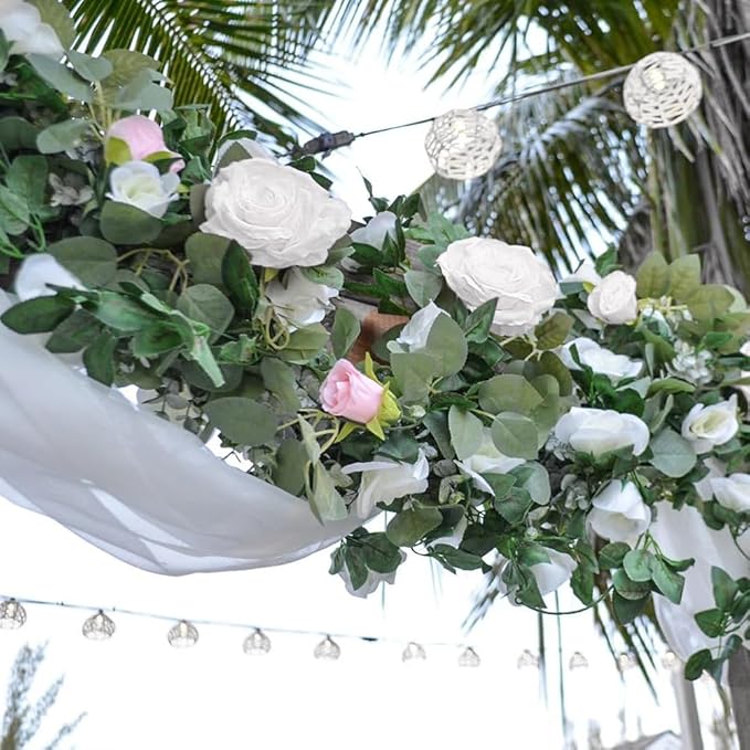 5Pcs(41FT) Flower Garland Artificial Rose Vine Garland Artificial Flowers for Wedding Party Arch Garden Floral Garlands Decor (White)