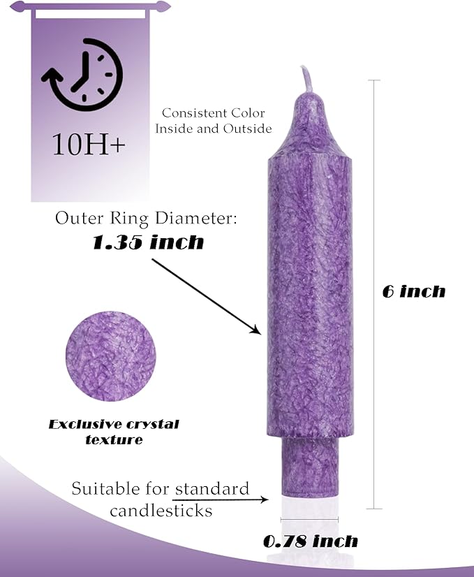 Purple Crystal Short Taper Candle Sticks Dripless Tapered Candles for for Holiday Wedding Party Wax Unscented Dinner 6 inch Set of 4