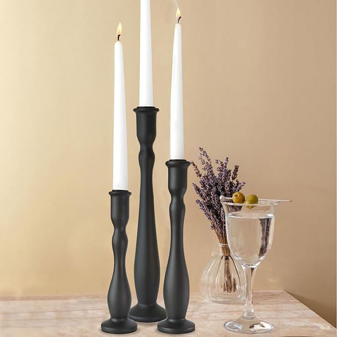Candlestick Holders Black Candle Holder for Candlestick,Taper Modern Candle Holders Set of 3,Tall Wood Candle Sticks Holder Decor(12"/10"/8" H) (3, Black)