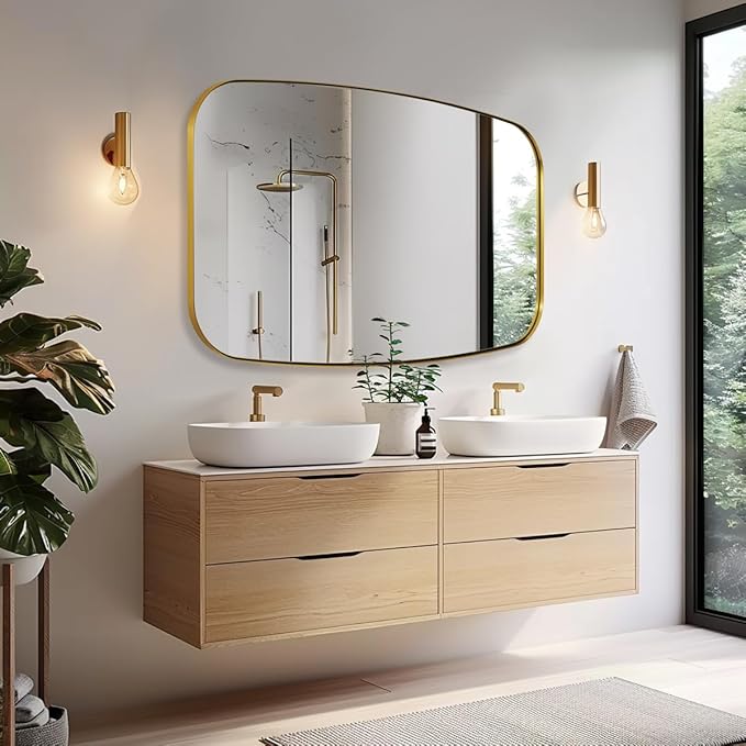 ANDY STAR 30x40” Gold Bathroom Mirror, Oblong Brass Mirror with Stainless Steel Metal Frame, Brushed Gold Oval Vanity Mirror for Over Sink, Modern Anti Rust Wall Mounted
