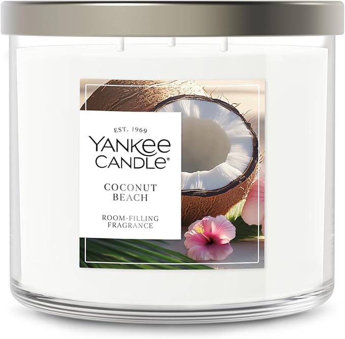 Yankee Candle 3 Wick Candle Jar, Scented Candle with up to 40 Hours of Burn Time, Premium Plant Wax Blend for Consistent Long Lasting Scent from First to Last Burn, Coconut Beach