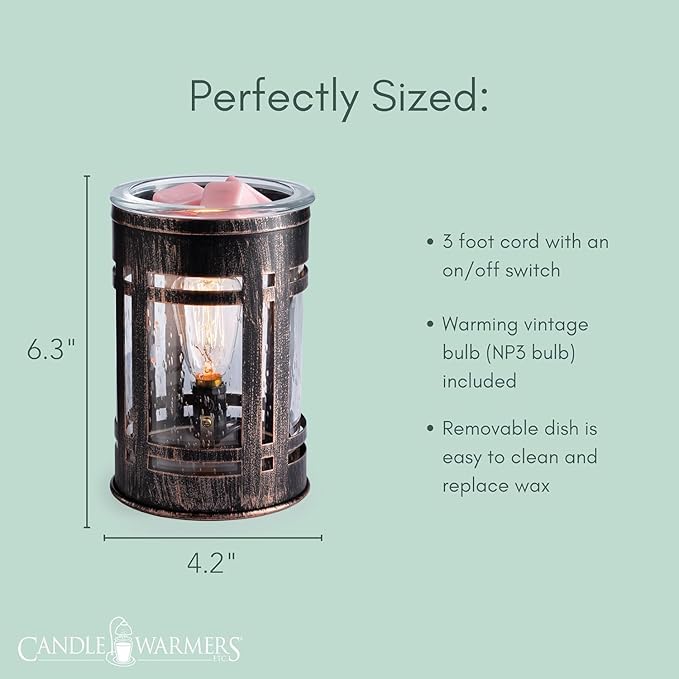 Candle Warmers Etc. Vintage Bulb Illumination Fragrance Warmer- Light-Up Warmer for Warming Scented Candle Wax Melts and Tarts to Freshen Room, Brown Mission
